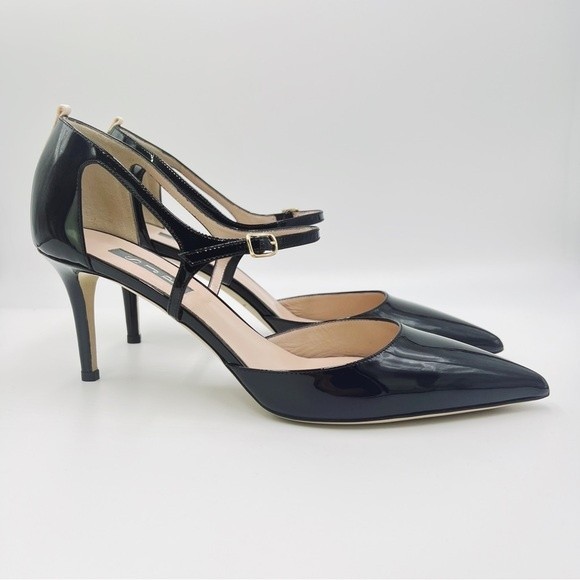 SJP Sarah Jessica Parker Size 40.5 10.5 Black Patent Leather Pump Heels Shoes - Picture 2 of 15